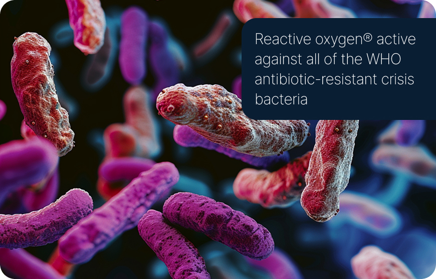 microscopic view of bacteria, with text indicating they are resistant to antibiotics